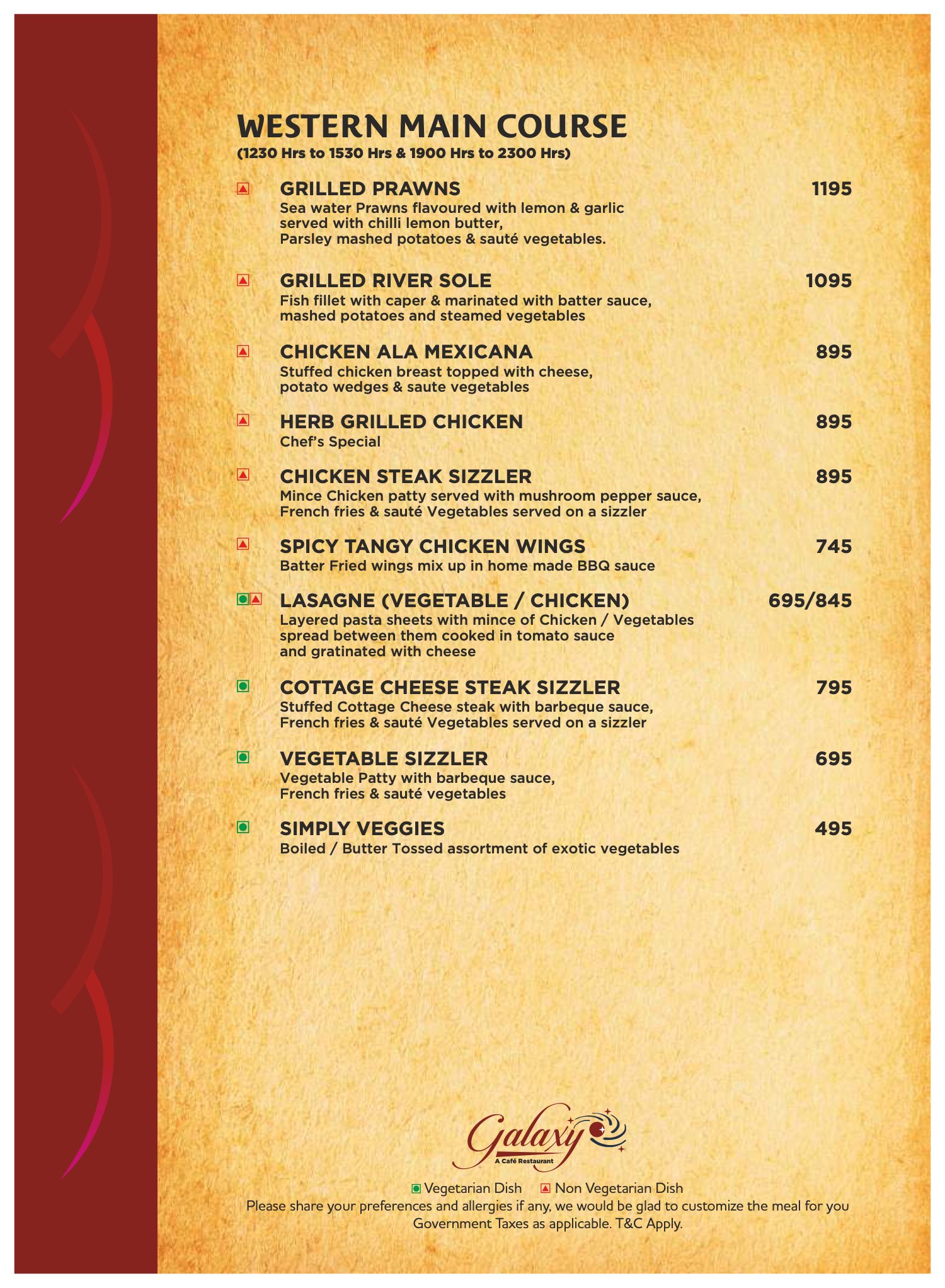 Galaxy menu, page 11 of 19: western main course