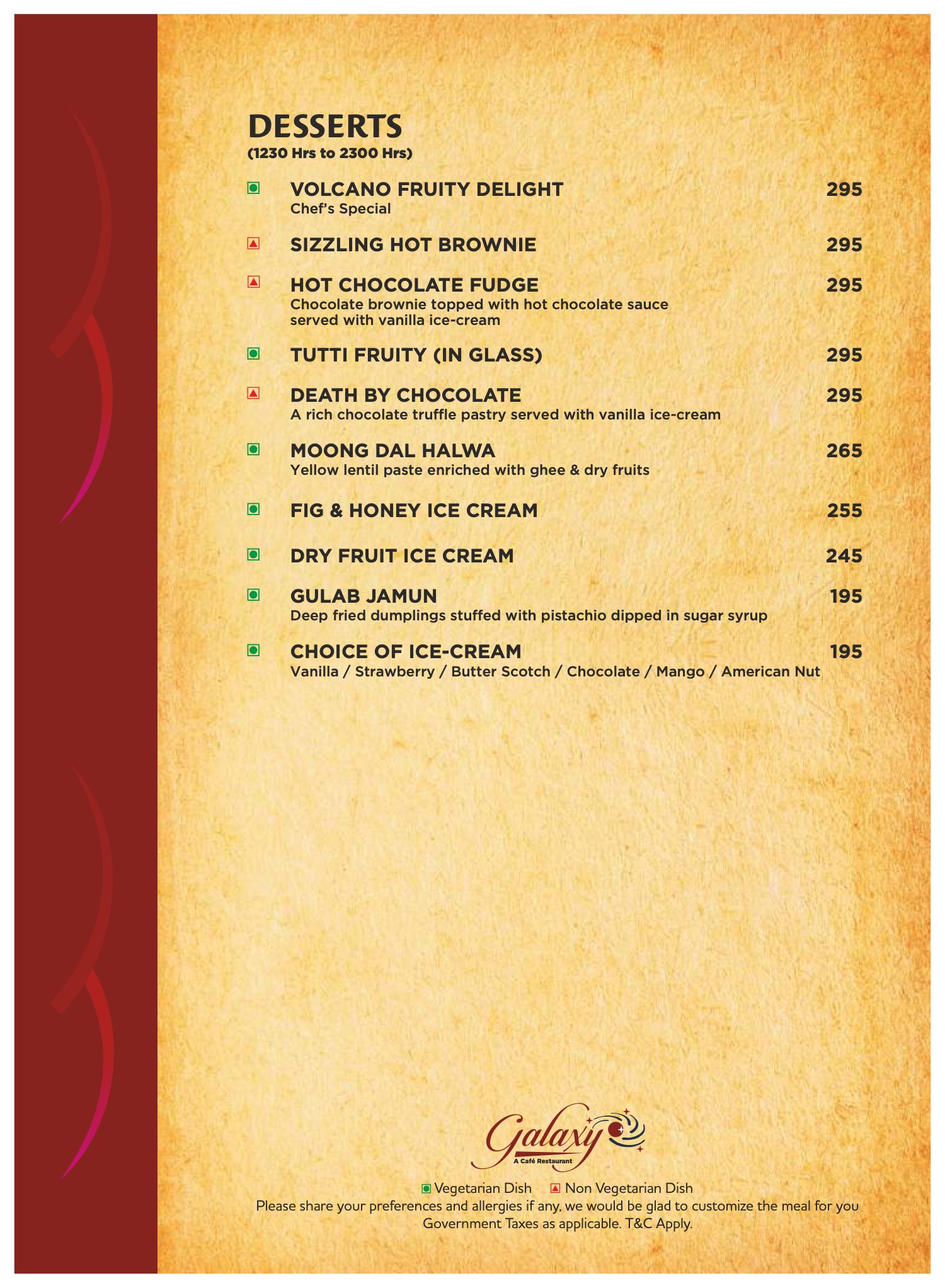 Galaxy menu, page 17 of 19: desserts