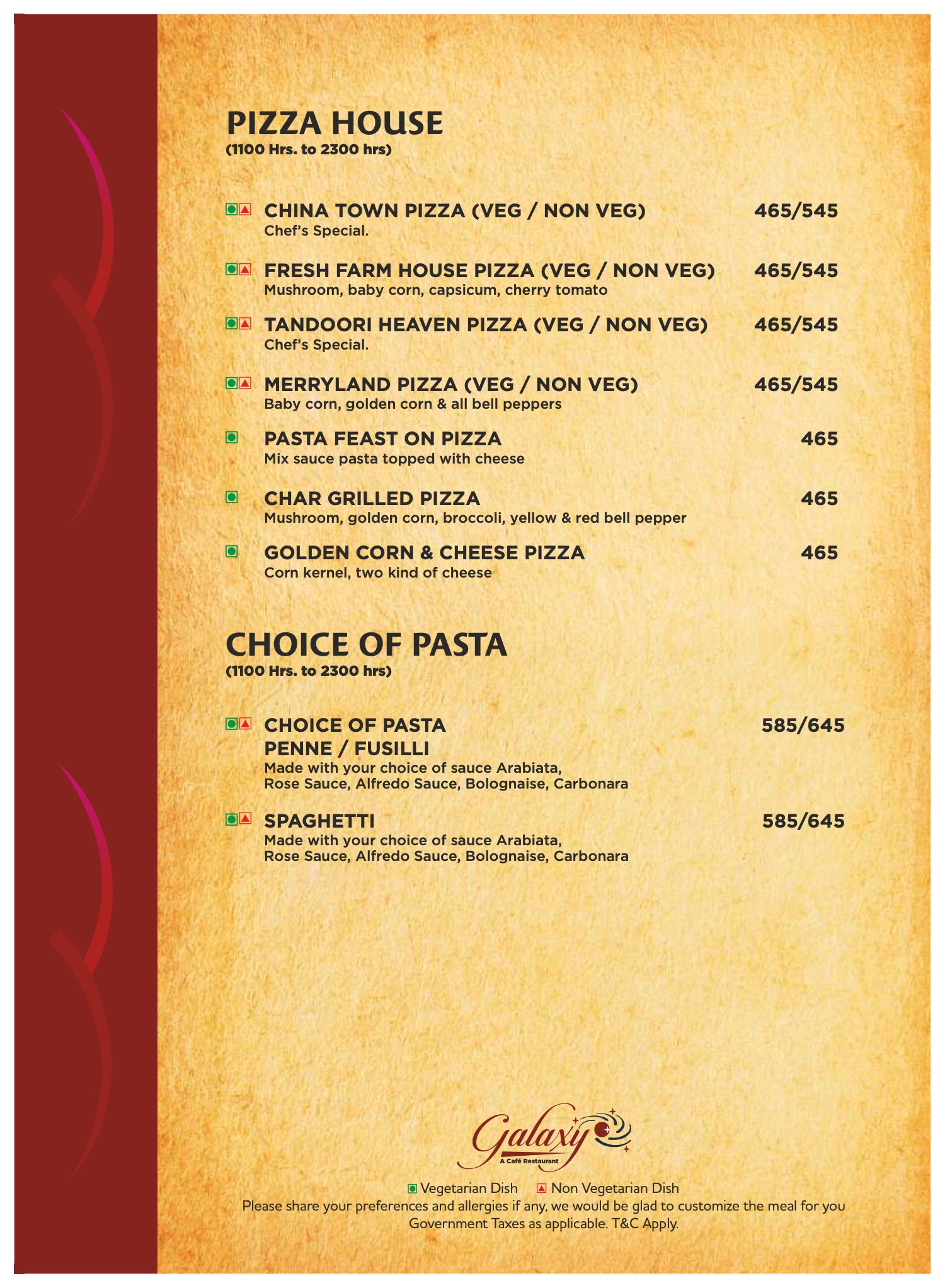 Galaxy menu, page 6 of 19: pizza house