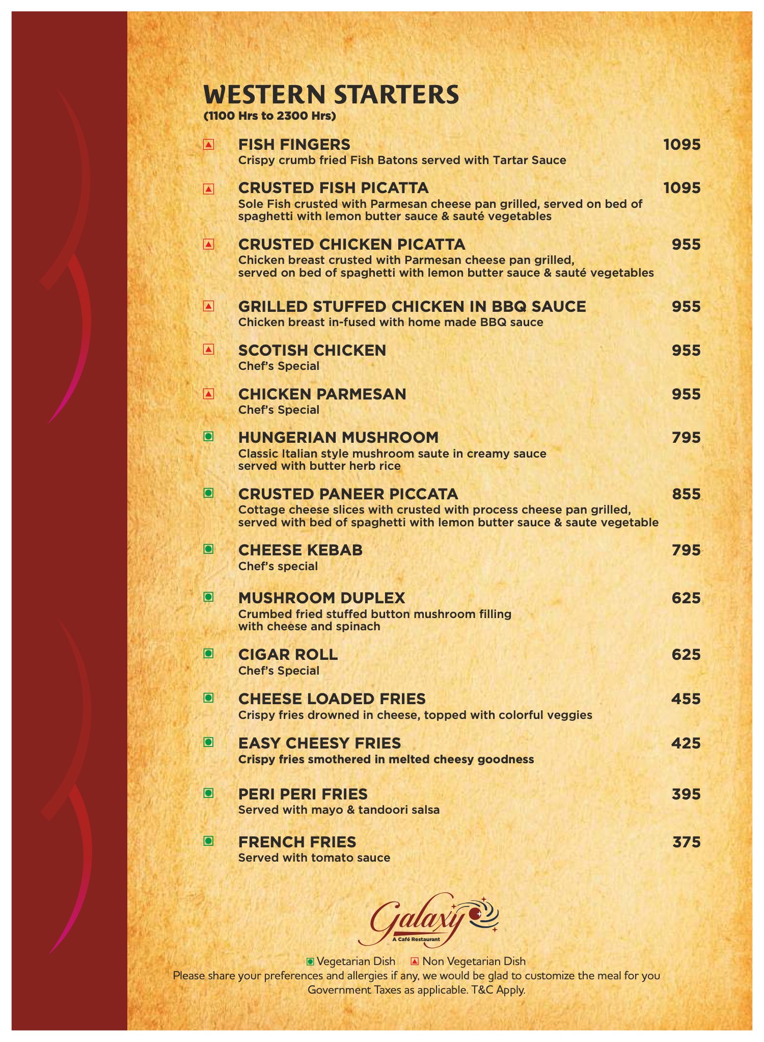 Galaxy menu, page 7 of 19: western starters