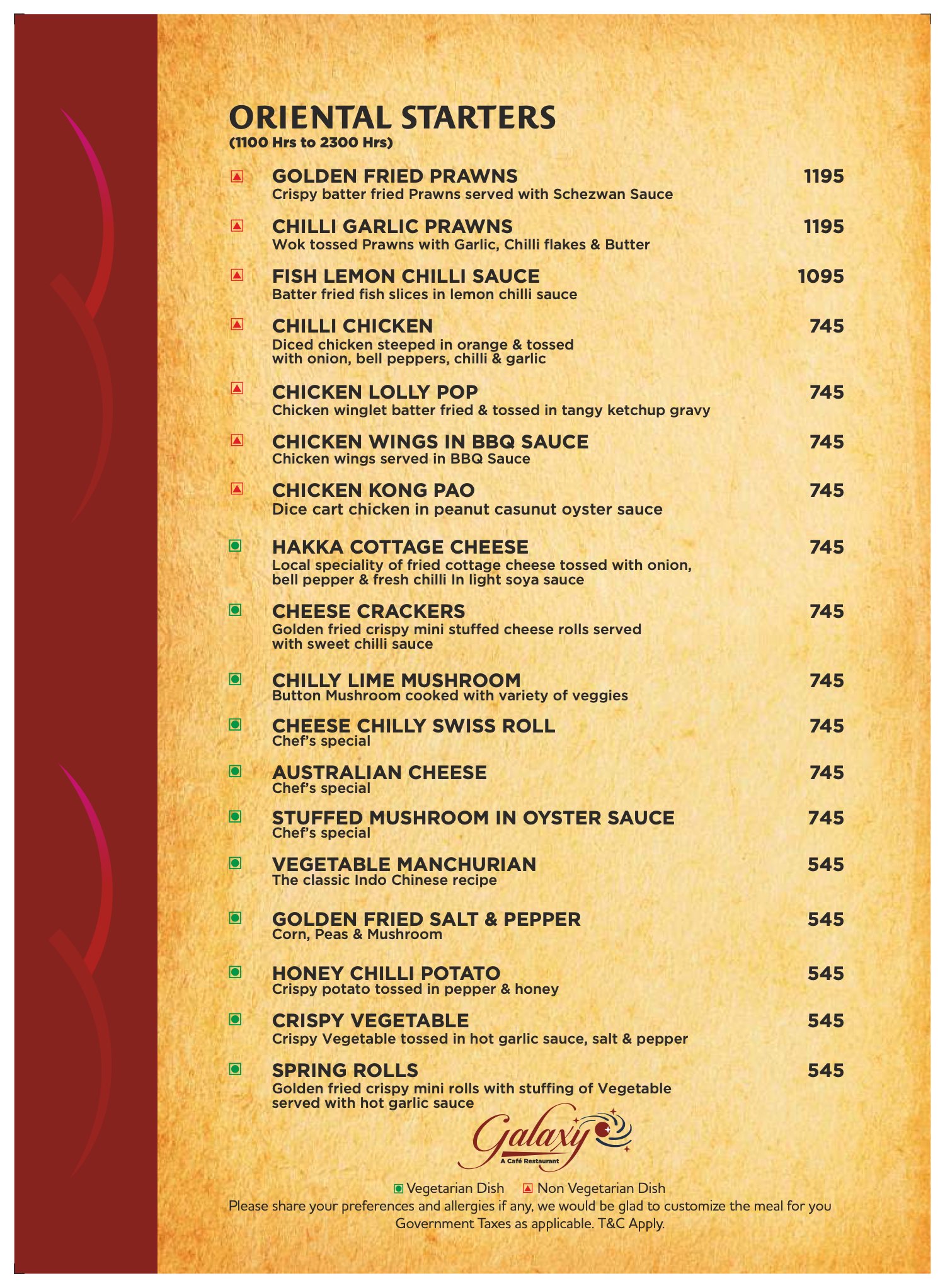 Galaxy menu, page 8 of 19: oriental starters