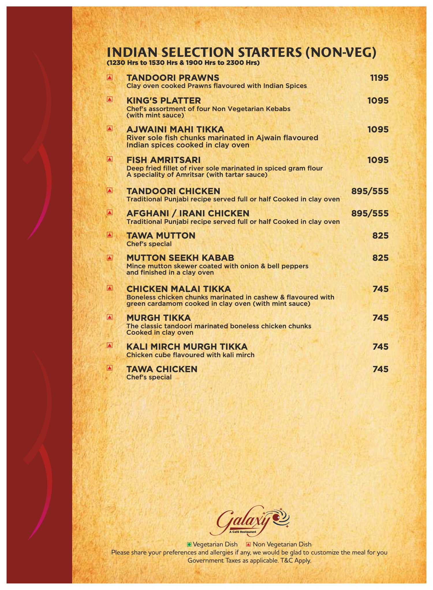 Galaxy menu, page 9 of 19: Indian starters, non-vegetarian